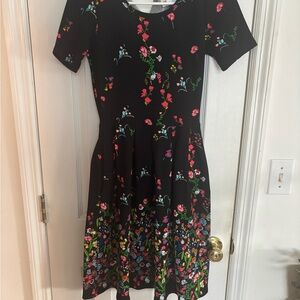 LuLaRoe Black Dress with Colorful Floral Accents